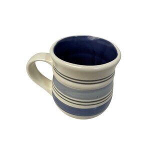 Vintage‎ Blue & White Striped Ceramic Coffee Mug With Handle